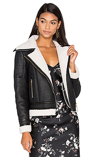 Wool &amp; leather jacket with faux sherpa lining - GLAMOROUS