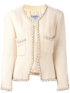 faux pearl trim jacket Chanel Vintage