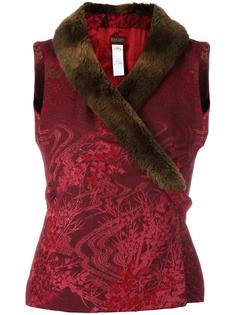 faux fur collar jacquard waistcoat Kenzo Vintage