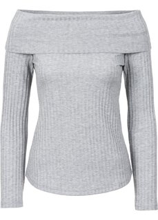 Вязаная футболка с вырезом-кармен (черный) Bonprix