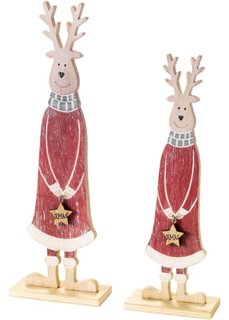 Новогодняя статуэтка Лоси из дерева (2 шт.) (красный/натуральный/белый) Bonprix
