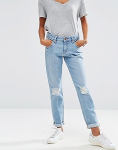 Синие джинсы бойфренда из стираного денима ASOS Kimmi Shrunken - Синий