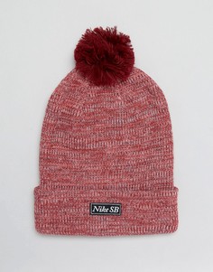 Красная меланжевая шапка-бини с помпоном Nike SB 806092-677 - Красный