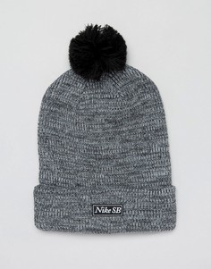 Черная меланжевая шапка-бини с помпоном Nike SB 806092-010 - Черный