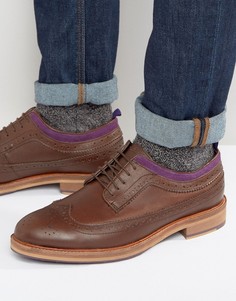 ASOS Brogue Shoes In Brown Leather With Natural Sole - Коричневый