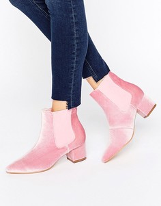 Truffle Point Toe Velvet Mid Heel Boots - Розовый