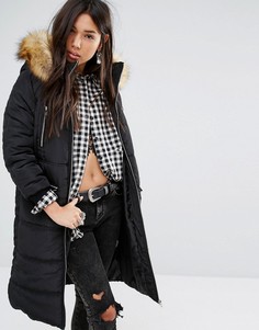 Boohoo Padded Faux Fur Hood Parka - Черный