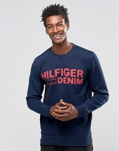 Темно-синий свитшот с принтом логотипа Hilfiger Denim - Темно-синий