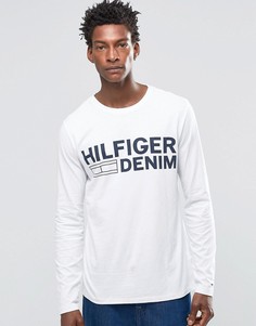 Белый лонгслив с принтом логотипа Hilfiger Denim - Белый