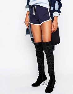 Truffle Round Heel Velvet Over The Knee Boot - Черный