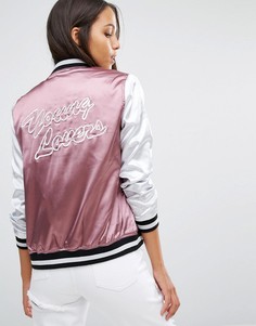 Атласная куртка-пилот с надписью Missguided - Фиолетовый