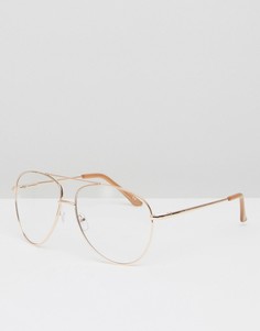 ASOS Geeky Metal Frame Aviator With Clear Lens And Top Bar In Rose Gold - Золотой