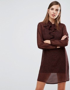 Платье с рюшами и абстрактным животным принтом Sisley - Мульти