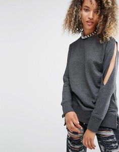 Удлиненный топ с вырезами на плечах и разрезами на рукавах Daisy Street - Серый