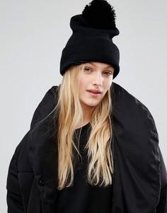 Monki Faux Fur Pom Beanie Hat - Черный