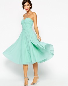 Присборенное платье миди с лифом-бандо ASOS WEDDING - Зеленый