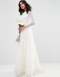 Платье макси с длинным рукавом и отделкой ASOS BRIDAL - Белый