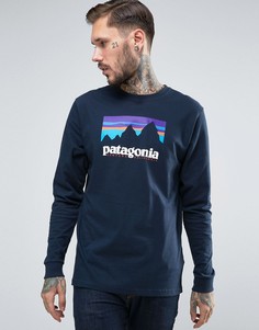 Patagonia Long Sleeve Top With Shop Sticker Print In Regular Fit Navy - Темно-синий