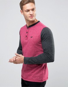 Красный меланжевый бейсбольный топ хенли с длинными темно-синими рукавами Hollister - Красный