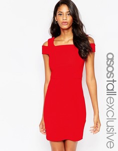 Облегающее платье мини в рубчик с вырезами на плечах ASOS TALL - Черный