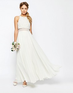 Платье макси с укороченным топом и жемчужной отделкой ASOS BRIDAL - Белый