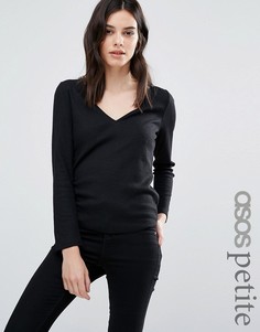 Меланжевая футболка с V-образным вырезом ASOS PETITE - Черный