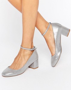 Faith Alexa Ankle Strap Silver Mid Heeled Shoes - Серебряный