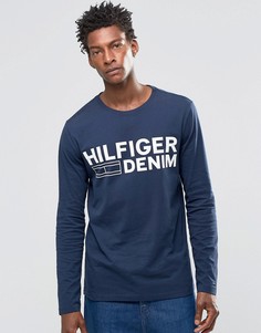 Темно-синий лонгслив с принтом логотипа Hilfiger Denim - Темно-синий
