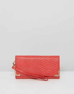 Yoki Fashion Faux Snakeskin Fold Over Purse - Красный