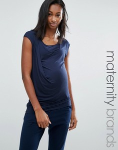 Трикотажный топ для кормящих мам с драпировкой Mamalicious - Темно-синий Mama.Licious