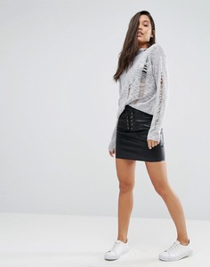 Мини-юбка из кожзаменителя со шнуровкой и люверсами Missguided - Черный