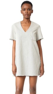 Платье в полоску с потрепанными краями и V-образным вырезом T by Alexander Wang