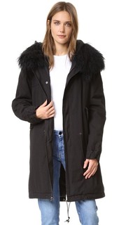 Черное пальто с меховой отделкой Mr & Mrs Italy