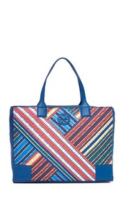 Объемная сумка Ella со стеганой отделкой, полосками и короткими ручками Tory Burch