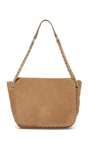 Небольшая замшевая сумка на ремне Marion с клапаном Tory Burch