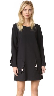 Платье с длинными рукавами, карманами и оборками Bcbgmaxazria