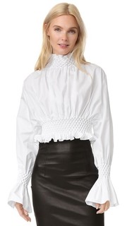 Блуза из ткани в рубчик с высоким вырезом и оборками Kenzo