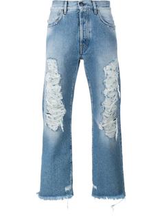 укороченные джинсы с рваными деталями Palm Angels