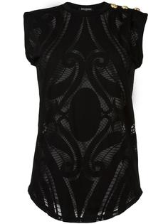 прозрачный топ с барочным узором Balmain