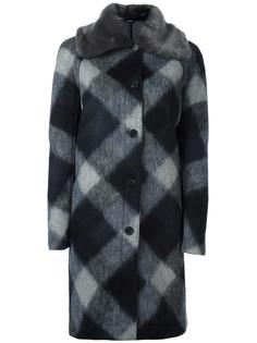 checked contrast collar coat Jil Sander Navy