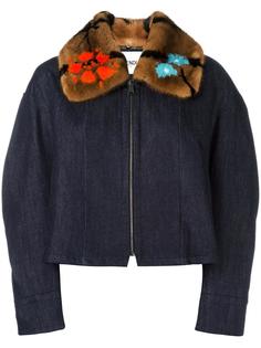 fur collar denim jacket Fendi