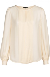Шелковая блуза с планкой и круглым вырезом St. John