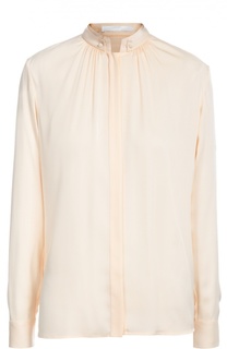 Шелковая блуза прямого кроя с воротником-стойкой BOSS