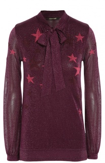 Полупрозрачная блуза с принтом в виде звезд и воротником-аскот Roberto Cavalli