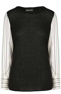 Пуловер с круглым вырезом и шелковыми рукавами Giorgio Armani