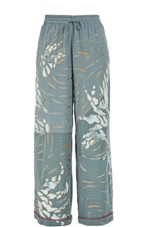 Шелковые брюки в пижамном стиле с цветочной вышивкой Valentino