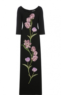 Платье в пол с укороченным рукавом и цветочной отделкой Dolce &amp; Gabbana