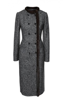 Двубортное приталенное пальто с меховой отделкой Dolce &amp; Gabbana