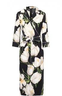 Платье с запахом в пижамном стиле с цветочным принтом Dolce &amp; Gabbana