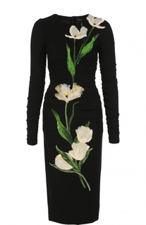 Платье-футляр с длинным рукавом и цветочной отделкой Dolce &amp; Gabbana